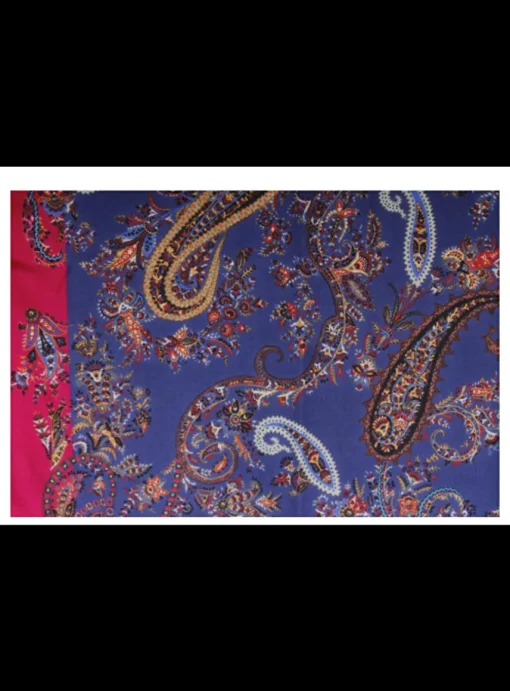Shawl cashmere paisley dessin blauw, fuchsia roze | DELSCHER. Fashion