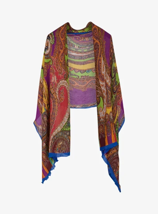 Shawl krinkel multicolor met paisley print | DELSCHER. Fashion