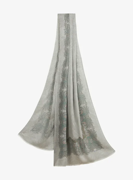 Shawl print taupe grijs met groentinten | DELSCHER. Fashion