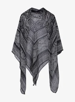 Shawl voile zijde zwart, wit paisley | DELSCHER. Fashion