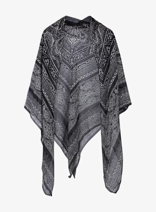 Shawl voile zijde zwart, wit paisley | DELSCHER. Fashion