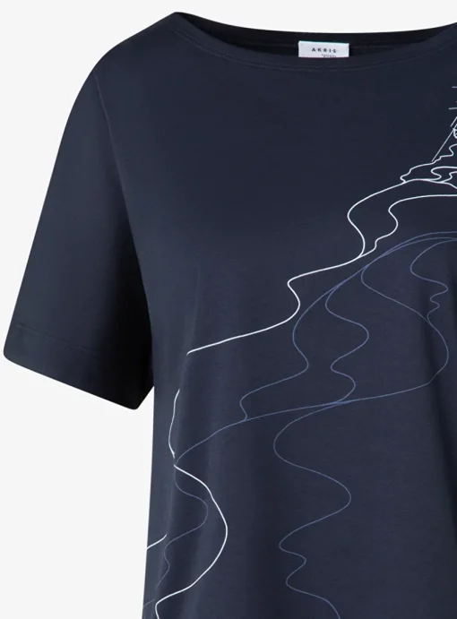 Shirt marine met print zee en zeilbootjes | DELSCHER. Fashion