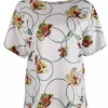 Shirt offwhite bloemen dessin groen rood | DELSCHER. Fashion
