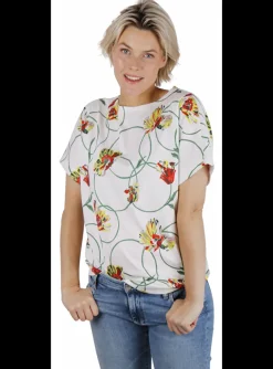 Shirt offwhite bloemen dessin groen rood | DELSCHER. Fashion