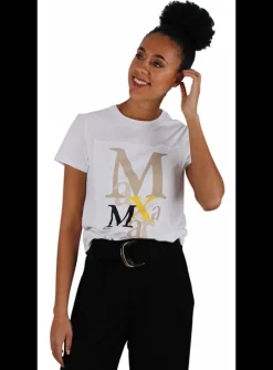 Shirt wit logo beige zwart geel | DELSCHER. Fashion
