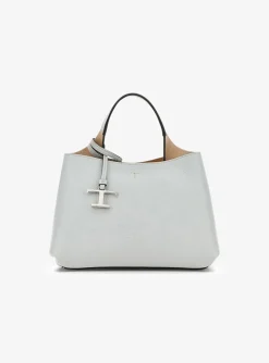 Shopping bag leder grijs blauw micro | DELSCHER. Fashion