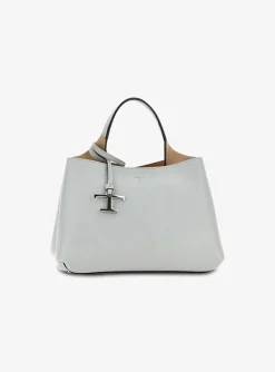 Shopping bag leder grijs blauw micro | DELSCHER. Fashion