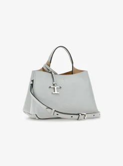 Shopping bag leder grijs blauw micro | DELSCHER. Fashion