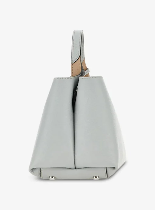 Shopping bag leder grijs blauw micro | DELSCHER. Fashion