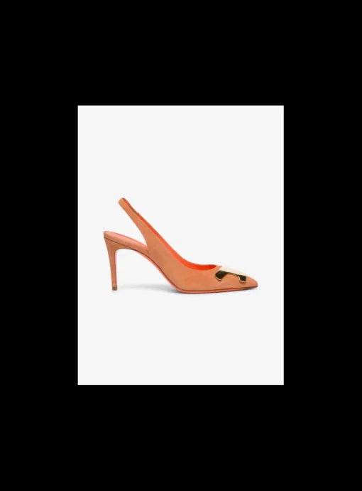 Slingback pump suede nude met goud detail | DELSCHER. Fashion