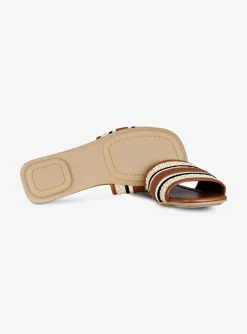Slipper cognac raffia met logo band | DELSCHER. Fashion