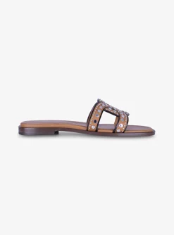 Slipper leer studs cognac | DELSCHER. Fashion