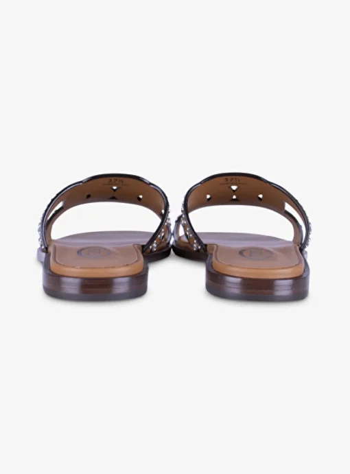 Slipper leer studs cognac | DELSCHER. Fashion