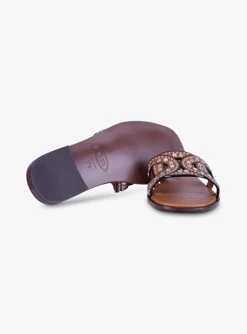 Slipper leer studs cognac | DELSCHER. Fashion