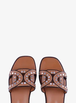 Slipper leer studs cognac | DELSCHER. Fashion