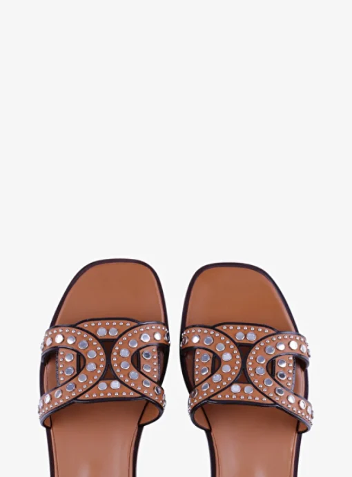 Slipper leer studs cognac | DELSCHER. Fashion
