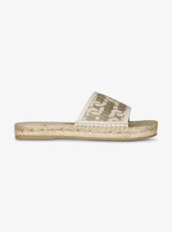 Slipper logo canvas wit beige | DELSCHER. Fashion