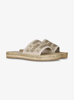 Slipper logo canvas wit beige | DELSCHER. Fashion