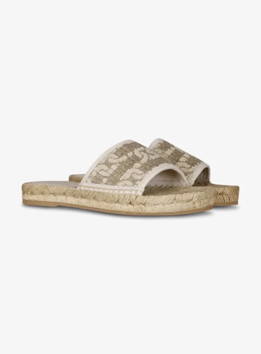 Slipper logo canvas wit beige | DELSCHER. Fashion