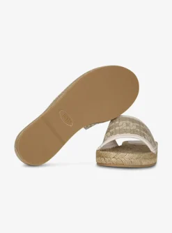 Slipper logo canvas wit beige | DELSCHER. Fashion
