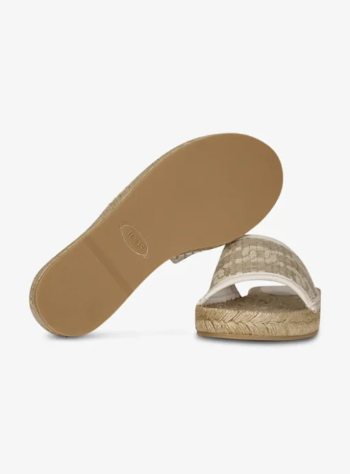 Slipper logo canvas wit beige | DELSCHER. Fashion
