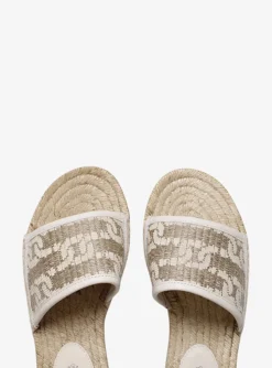 Slipper logo canvas wit beige | DELSCHER. Fashion