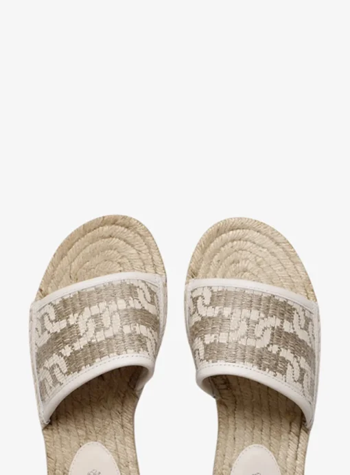Slipper logo canvas wit beige | DELSCHER. Fashion