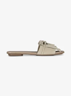 Slipper suede beige met franjes | DELSCHER. Fashion