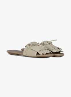 Slipper suede beige met franjes | DELSCHER. Fashion