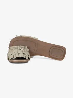 Slipper suede beige met franjes | DELSCHER. Fashion