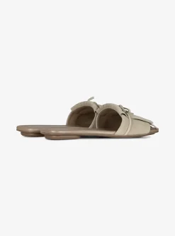 Slipper suede beige met franjes | DELSCHER. Fashion