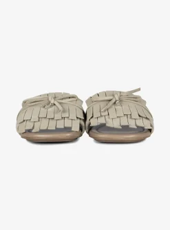 Slipper suede beige met franjes | DELSCHER. Fashion