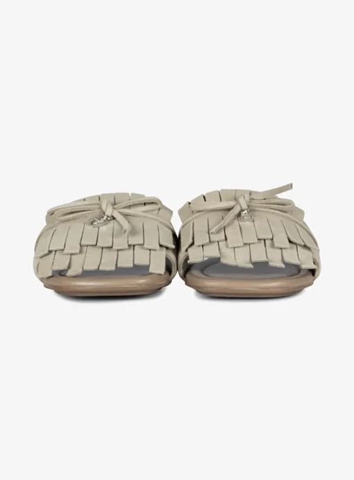 Slipper suede beige met franjes | DELSCHER. Fashion