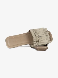 Slipper suede beige met franjes | DELSCHER. Fashion