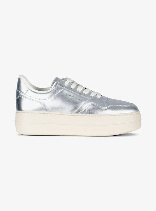 Sneaker skyscraper metallic zilver beige | DELSCHER. Fashion