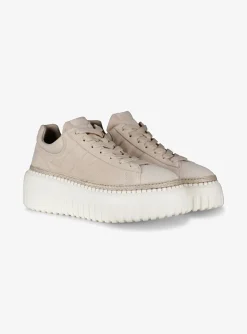 Sneaker stripes beige wit | DELSCHER. Fashion