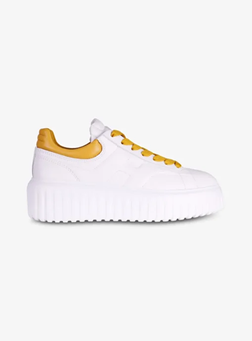 Sneakers H stripes wit geel | DELSCHER. Fashion