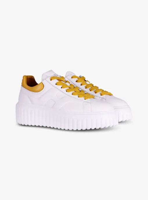 Sneakers H stripes wit geel | DELSCHER. Fashion
