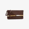 Tas clutch burgundy bruin met gouden detail en flap sluiting | DELSCHER. Fashion