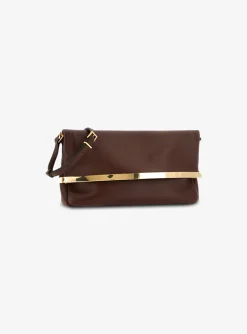 Tas clutch burgundy bruin met gouden detail en flap sluiting | DELSCHER. Fashion