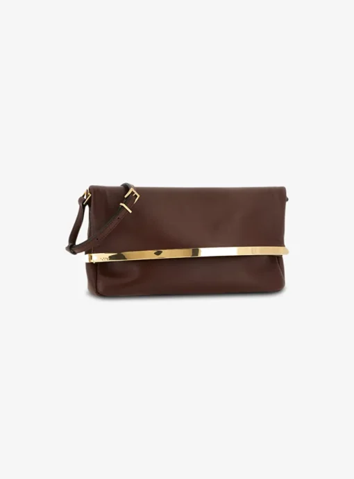 Tas clutch burgundy bruin met gouden detail en flap sluiting | DELSCHER. Fashion