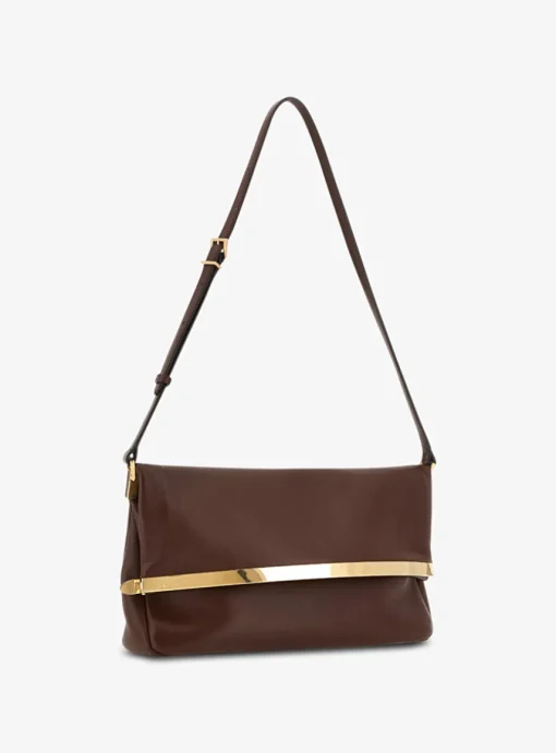 Tas clutch burgundy bruin met gouden detail en flap sluiting | DELSCHER. Fashion