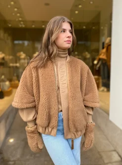 teddy Bodywarmer briose camel met rits | DELSCHER. Fashion