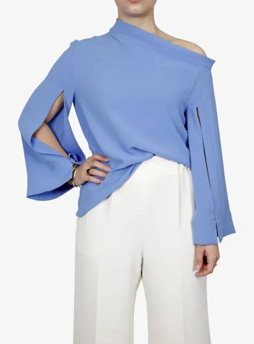 Top avana asymmetrisch lavendel blauw | DELSCHER. Fashion