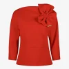 Top bianca scuba corsage rood | DELSCHER. Fashion