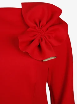 Top bianca scuba corsage rood | DELSCHER. Fashion