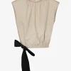 Top Cactus beige met strik zwart | DELSCHER. Fashion