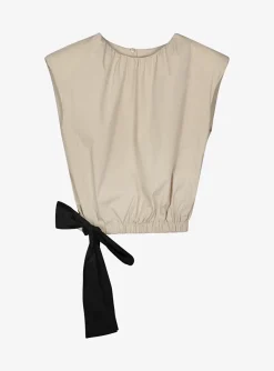 Top Cactus beige met strik zwart | DELSCHER. Fashion