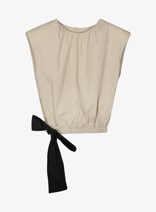 Top Cactus beige met strik zwart | DELSCHER. Fashion