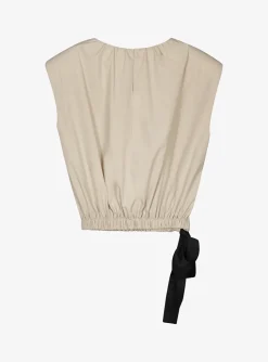 Top Cactus beige met strik zwart | DELSCHER. Fashion
